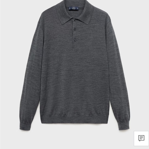 Mango Charcoal Long Sleeve Polo Shirt - Picture 1 of 4